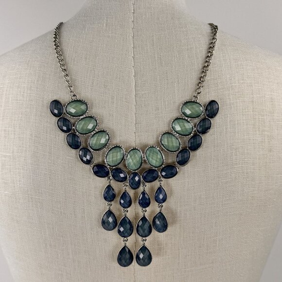Erica Lyons EL Jewelry - Erica Lyons EL Blue Green Gemstones Statement Necklace 21"-24" Adjustable Chain